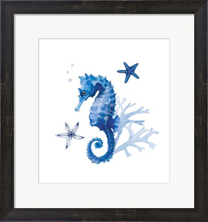 Framed Indigo Sea Horse Starfish Coral Print