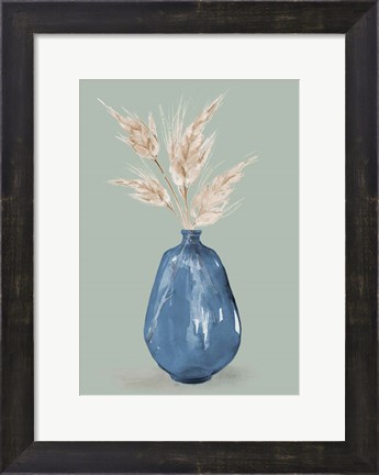 Framed Oat Stems In Blue Vase Print
