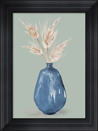 Framed Oat Stems In Blue Vase Print