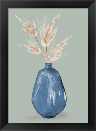 Framed Oat Stems In Blue Vase Print