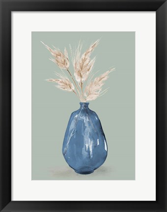 Framed Oat Stems In Blue Vase Print