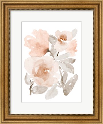 Framed Peach Tranquil Florals I Print