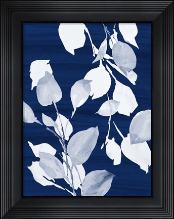Framed Simple Leaves on Navy Print