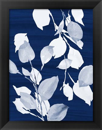 Framed Simple Leaves on Navy Print