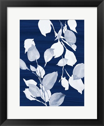 Framed Simple Leaves on Navy Print