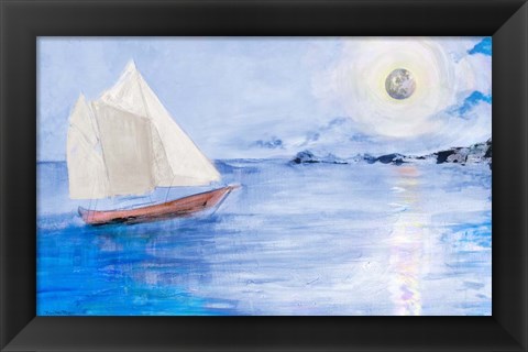 Framed Sailing In Moonlight Print