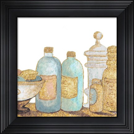 Framed Gold Bath Accessories I Print