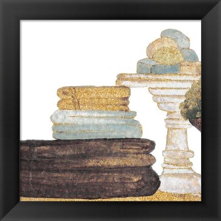 Framed Gold Bath Accessories III Print