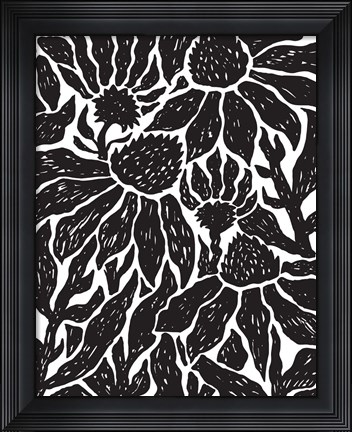 Framed BW Floral Linocut Print