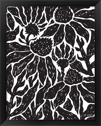 Framed BW Floral Linocut Print