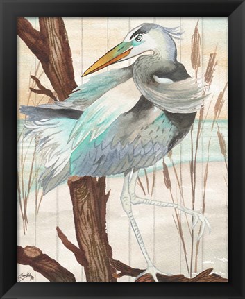 Framed Heron On Branch II Print