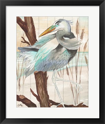 Framed Heron On Branch II Print