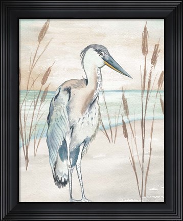 Framed Heron By Beach Grass I Print