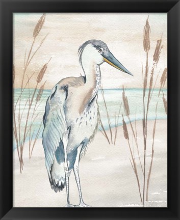 Framed Heron By Beach Grass I Print