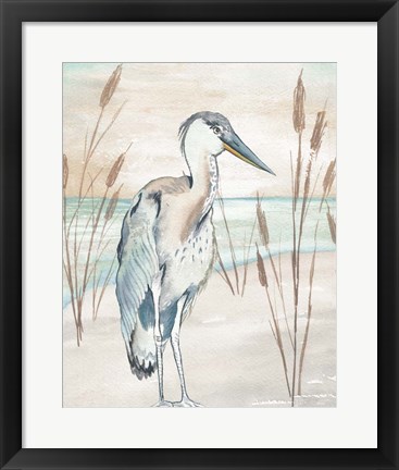 Framed Heron By Beach Grass I Print