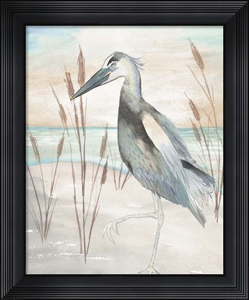 Framed Heron by Beach Grass II Print