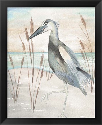 Framed Heron by Beach Grass II Print