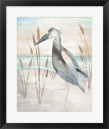 Framed Heron by Beach Grass II Print