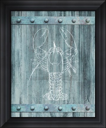 Framed White Lobster On Blue Print
