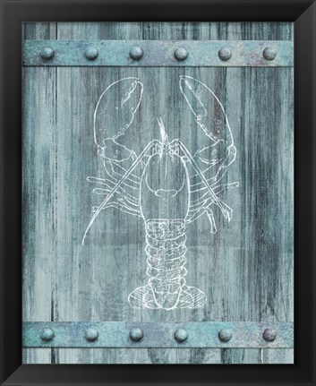 Framed White Lobster On Blue Print