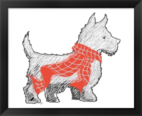 Framed Westie With Scarf Print