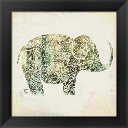 Framed Boho Elephant I Print