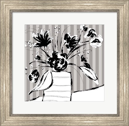 Framed Floral Arrangement On Stripes Print