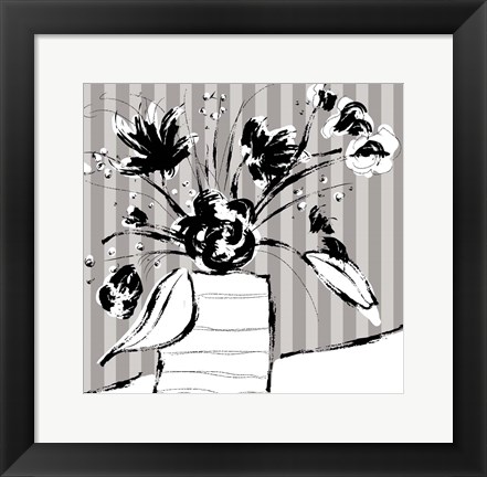 Framed Floral Arrangement On Stripes Print