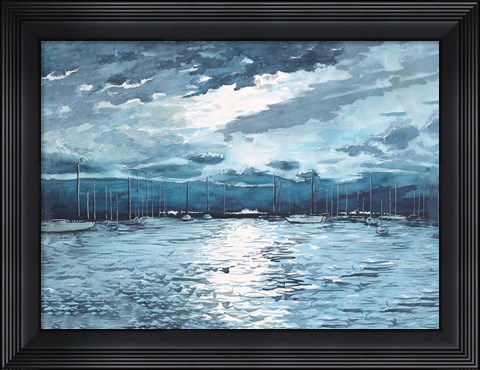 Framed Moonlit Marina Print