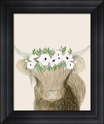 Framed Floral Crowned Bull Print