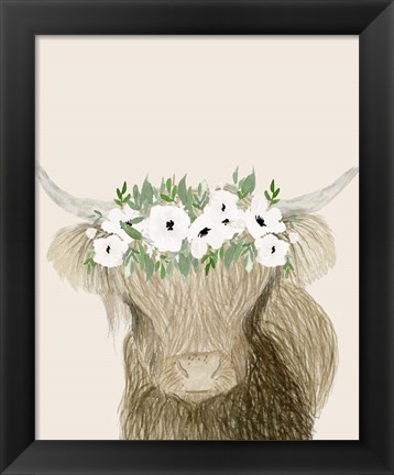 Framed Floral Crowned Bull Print