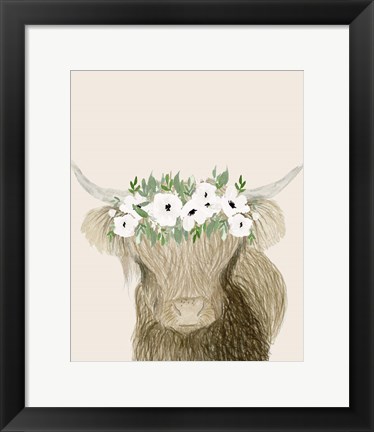 Framed Floral Crowned Bull Print