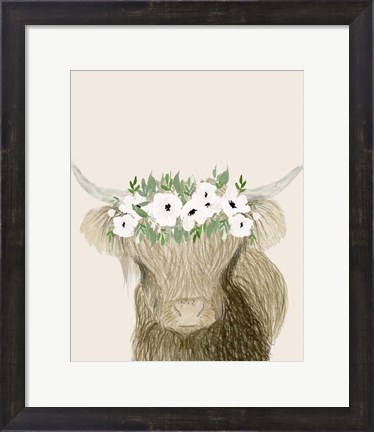 Framed Floral Crowned Bull Print