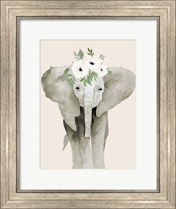 Framed Floral Crowned Elephant Print
