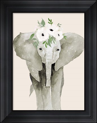 Framed Floral Crowned Elephant Print
