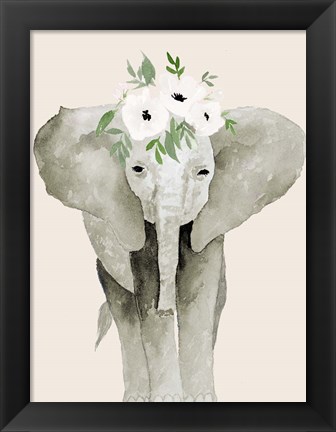 Framed Floral Crowned Elephant Print