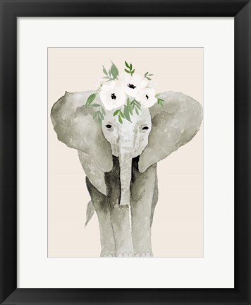 Framed Floral Crowned Elephant Print