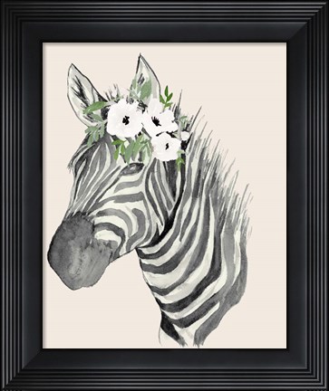 Framed Floral Crowned Zebra Print