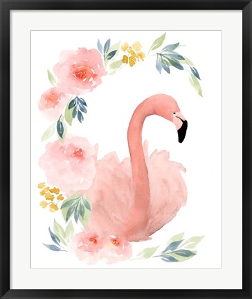 Framed Floral Flamingo II Print