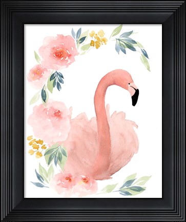 Framed Floral Flamingo II Print