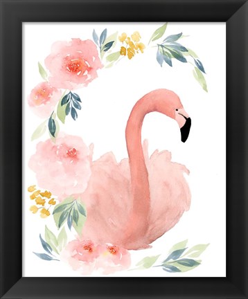 Framed Floral Flamingo II Print