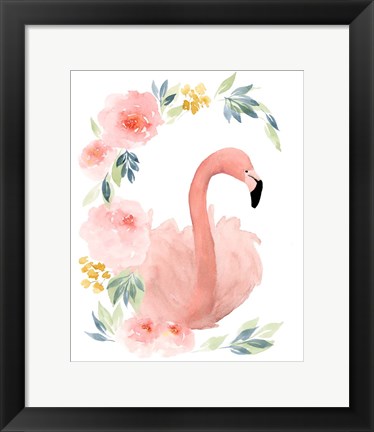 Framed Floral Flamingo II Print