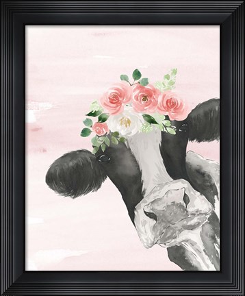 Framed Crowned Cow on Pink Print