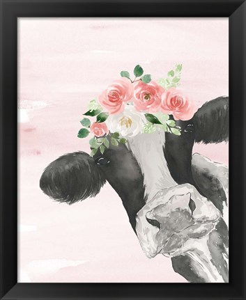 Framed Crowned Cow on Pink Print