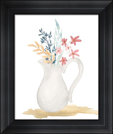 Framed Farmhouse Pitcher With Flowers I Print