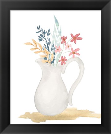 Framed Farmhouse Pitcher With Flowers I Print