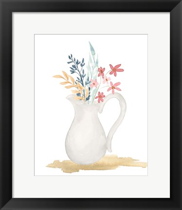 Framed Farmhouse Pitcher With Flowers I Print