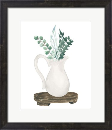 Framed Farmhouse Pitcher With Flowers II Print
