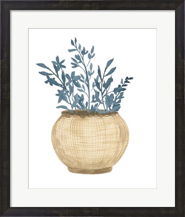 Framed Basket Of Blue Flowers Print