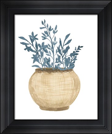 Framed Basket Of Blue Flowers Print